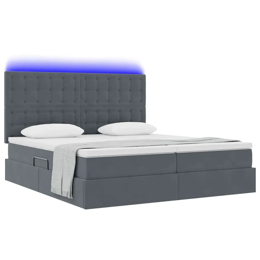 Lit de rangement LED avec matelas Gris foncé 200 x 200 cm - 3