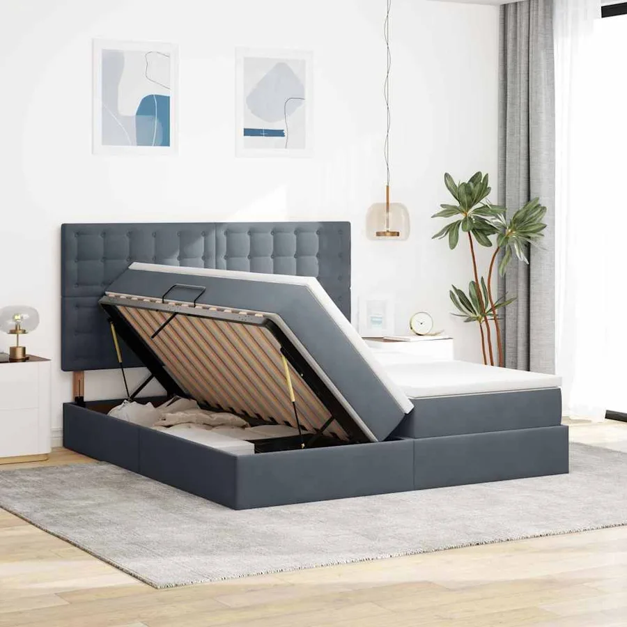 Lit de rangement LED avec matelas Gris foncé 200 x 200 cm - 4
