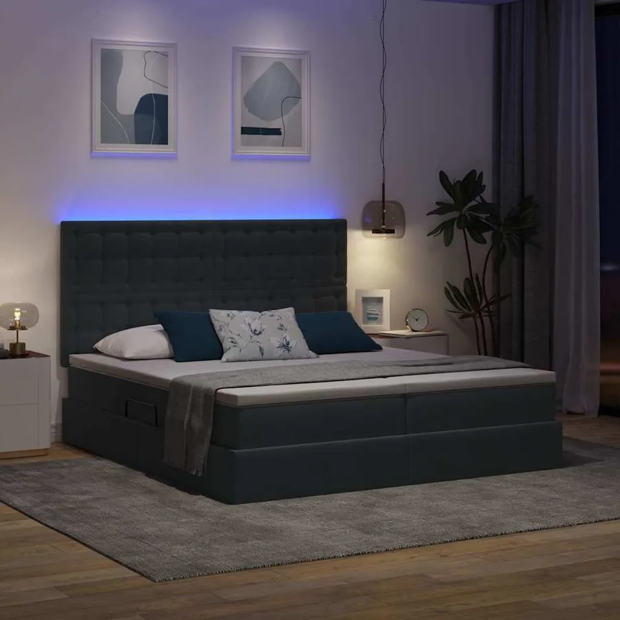 Lit de rangement LED avec matelas Gris foncé 200 x 200 cm - 5