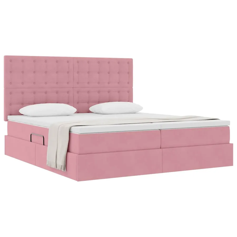 Lit de Rangement avec tête de lit Rose 200 x 200 cm Velours - 3