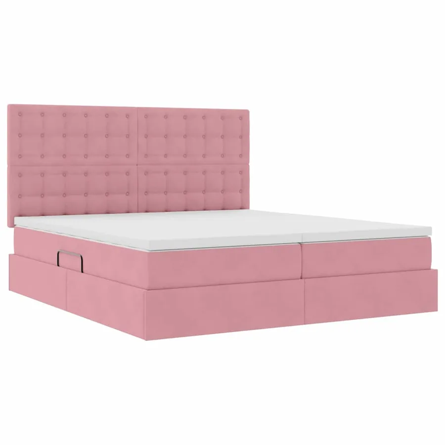 Lit de Rangement avec tête de lit Rose 200 x 200 cm Velours - 5