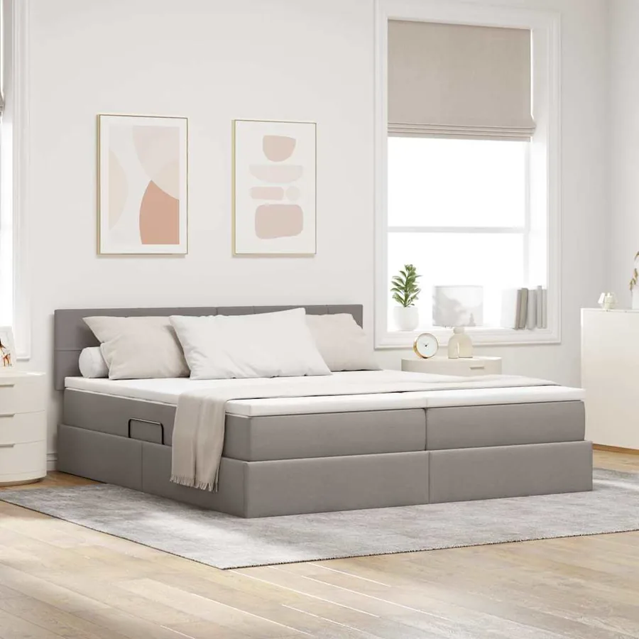 Lit de Rangement Taupe 200 x 200 cm Cuir synthétique