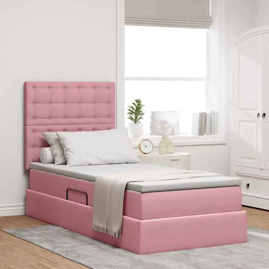 Lit de rangement LED avec matelas Rose 100 x 200 cm Velours