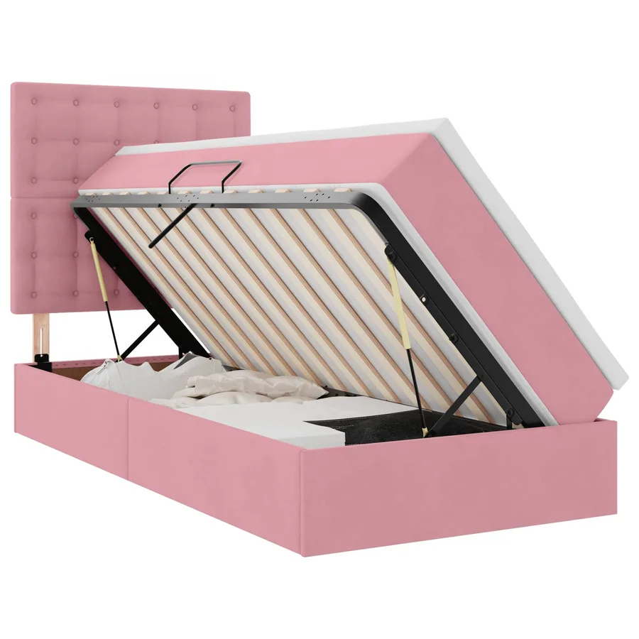 Lit de rangement LED avec matelas Rose 100 x 200 cm Velours - 2