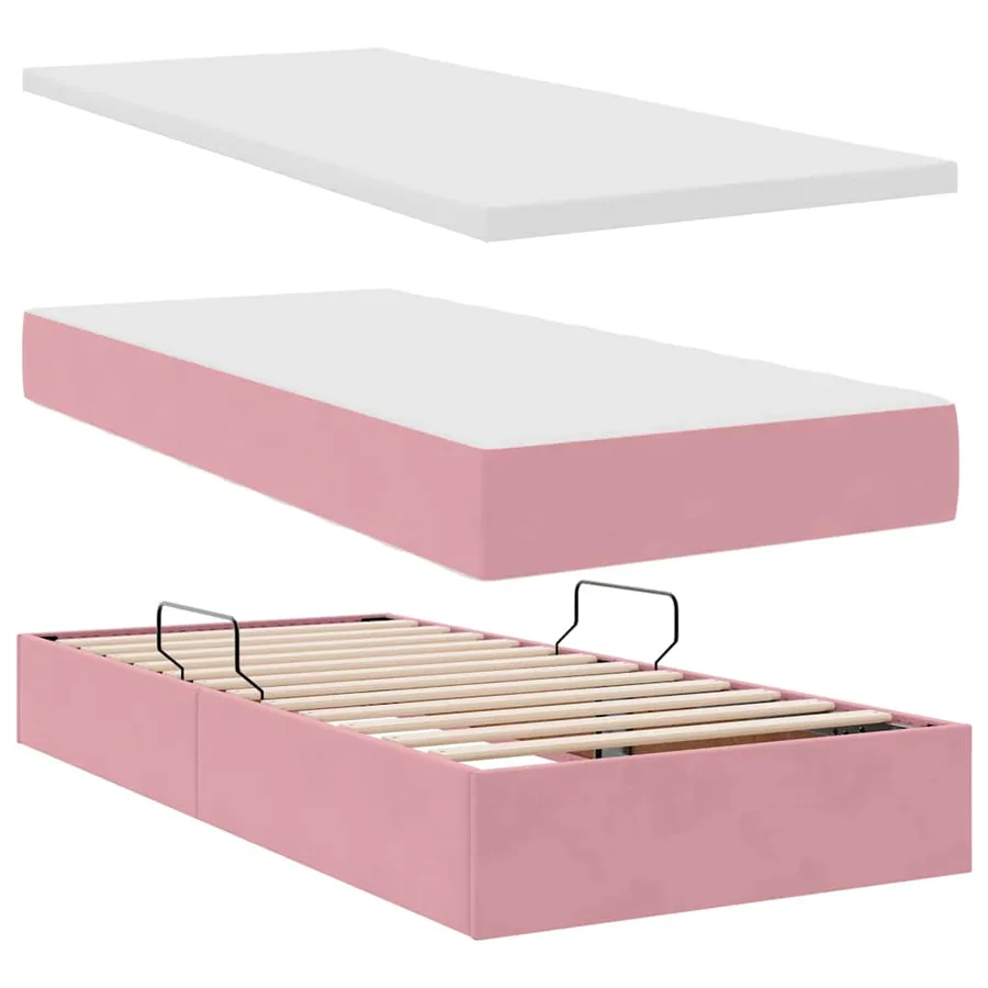 Lit de rangement LED avec matelas Rose 100 x 200 cm Velours - 9