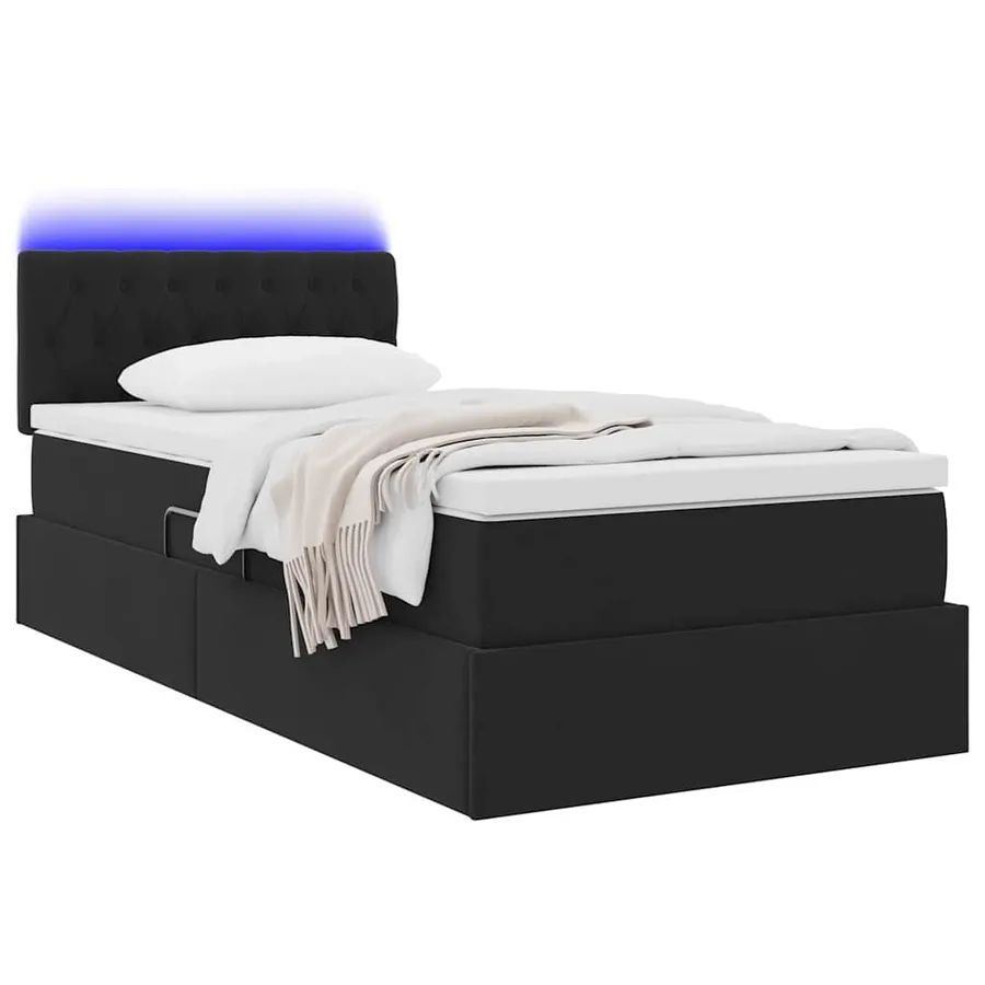 Lit de rangement LED avec matelas Noir 100 x 200 cm Velours - 3