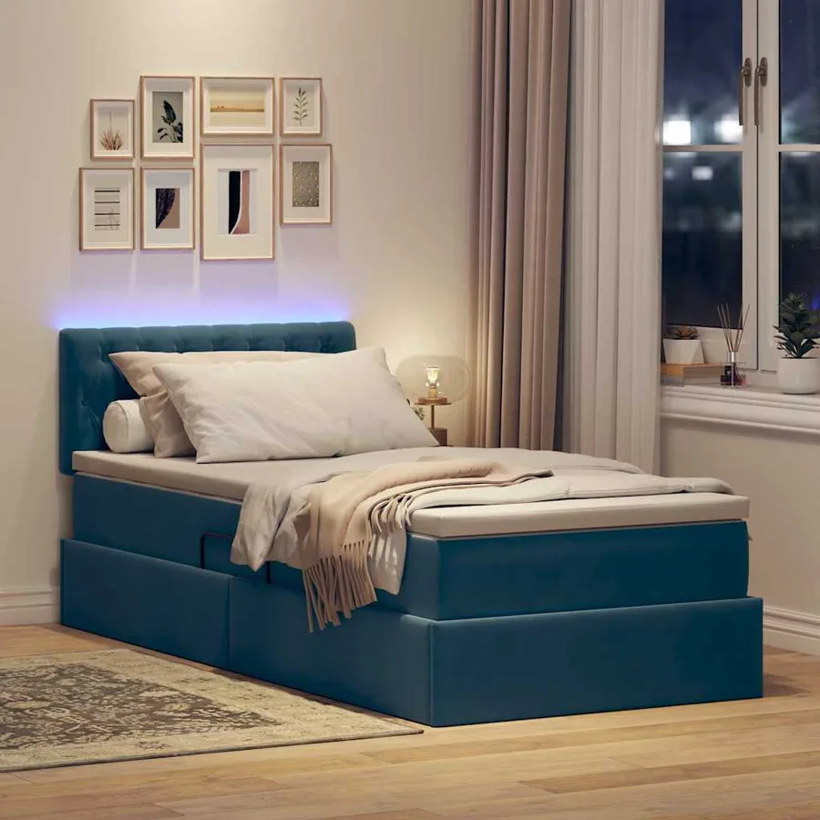 Lit de rangement LED avec matelas Bleu foncé 100 x 200 cm - 5