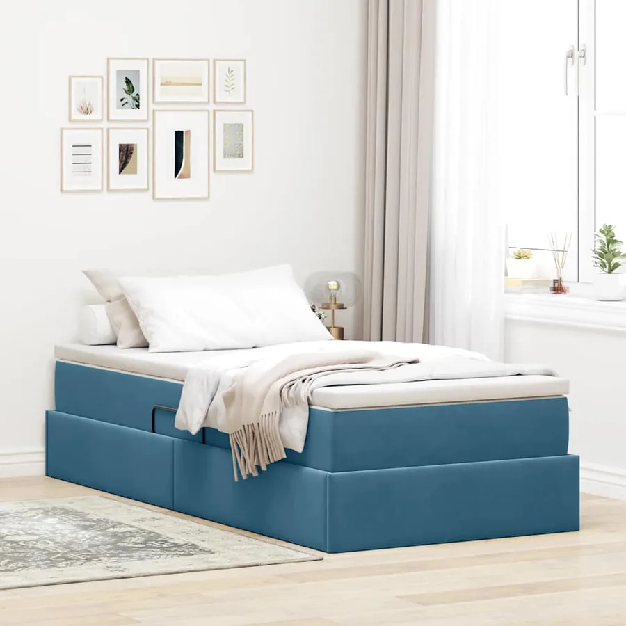 Lit avec rangement et matelas Bleu foncé 100 x 200 cm Velours