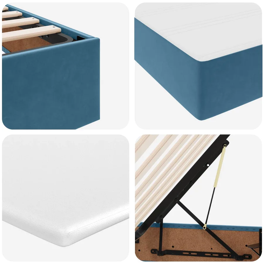 Lit avec rangement et matelas Bleu foncé 100 x 200 cm Velours - 11