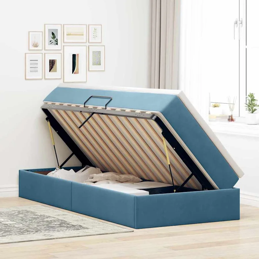 Lit avec rangement et matelas Bleu foncé 100 x 200 cm Velours - 4