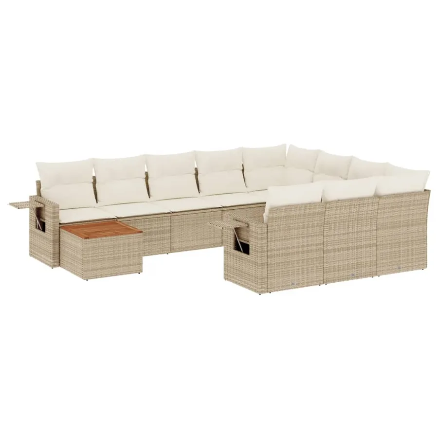Salon de jardin 11 pcs avec coussins beige résine tressée - 2