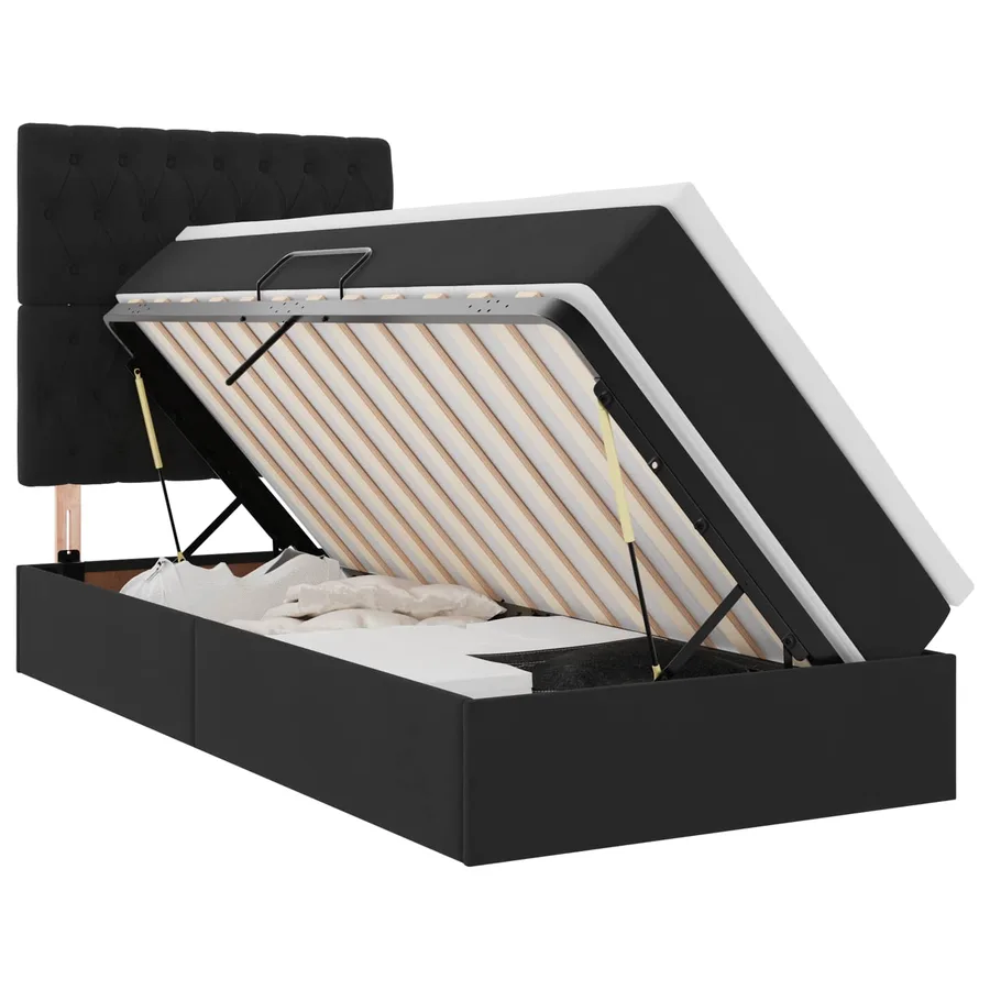 Lit de rangement LED avec matelas Noir 100 x 200 cm Velours - 2