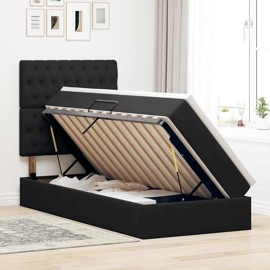 Lit de rangement LED avec matelas Noir 100 x 200 cm Velours - 4