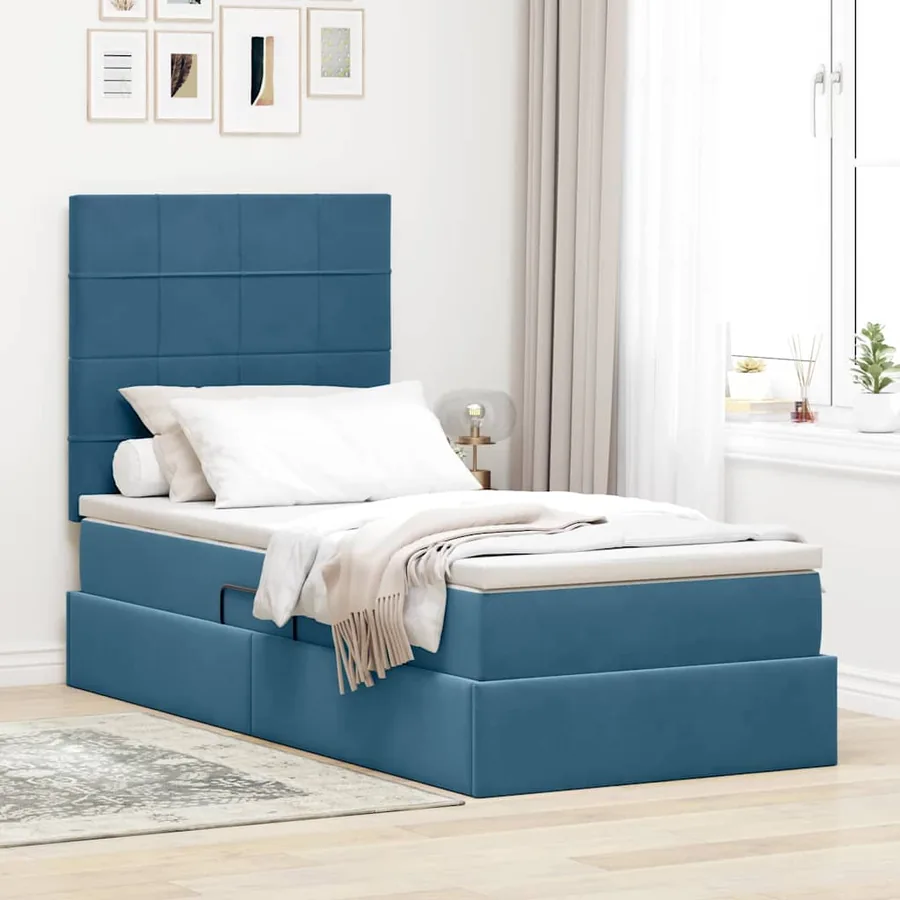 Lit de rangement LED avec matelas Bleu foncé 90 x 190 cm