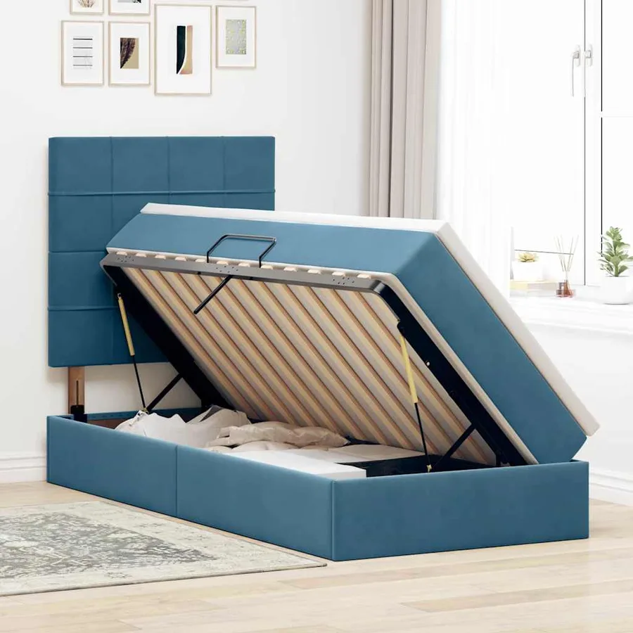 Lit de rangement LED avec matelas Bleu foncé 90 x 190 cm - 4