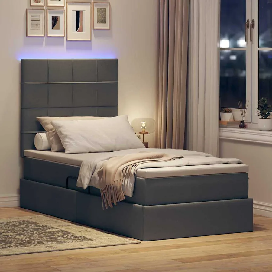 Lit de rangement LED avec matelas Gris foncé 90 x 190 cm Tissu - 5