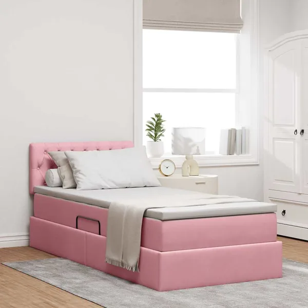 Lit de Rangement avec matelas Rose 90 x 200 cm Velours