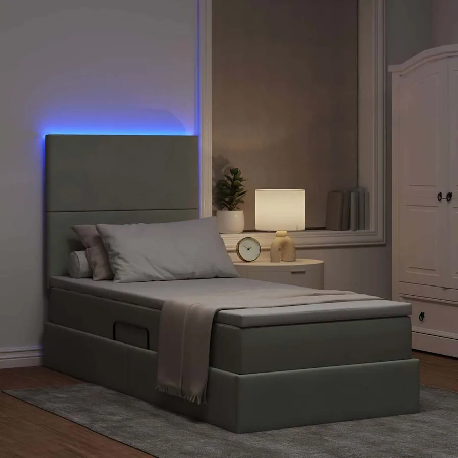 Lit de rangement LED avec matelas Gris clair 90 x 190 cm - 5