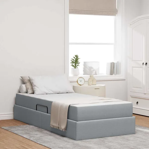Lit avec rangement et matelas Gris clair 90 x 190 cm Polyester