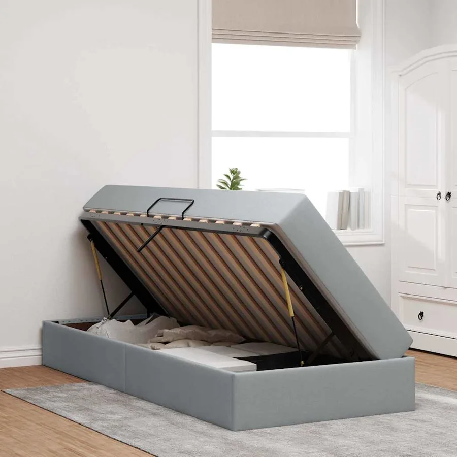 Lit avec rangement et matelas Gris clair 90 x 190 cm Polyester - 4