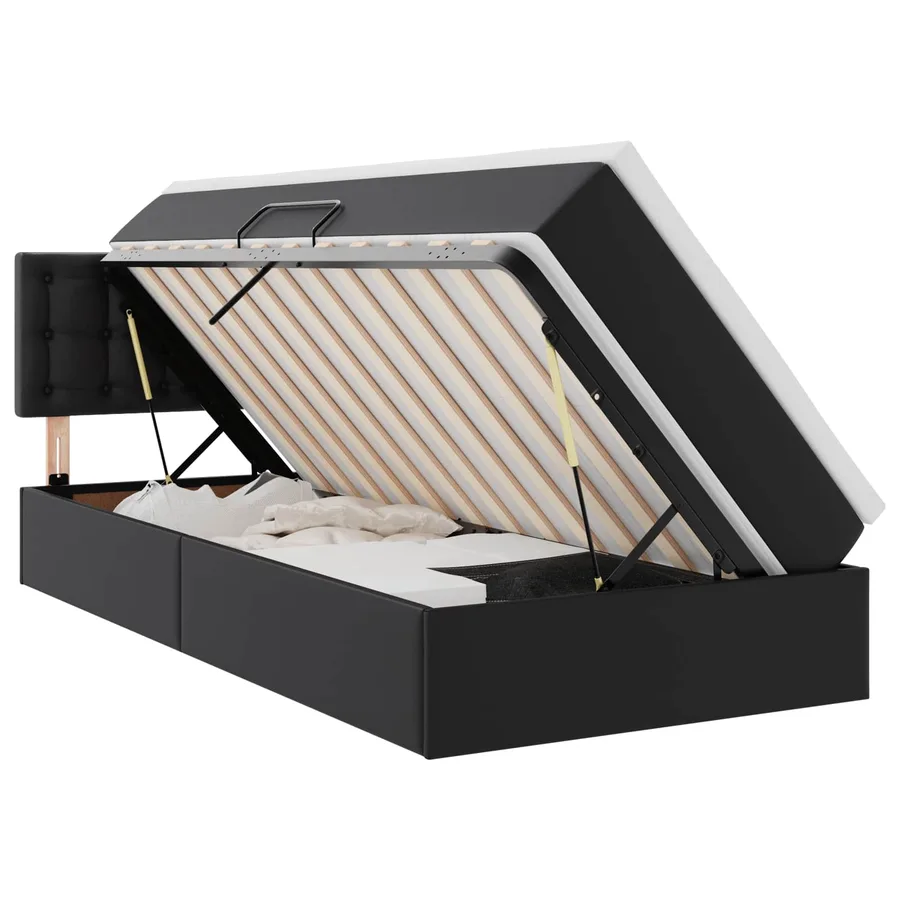Lit avec rangement et matelas Noir 90 x 200 cm Simili cuir - 2