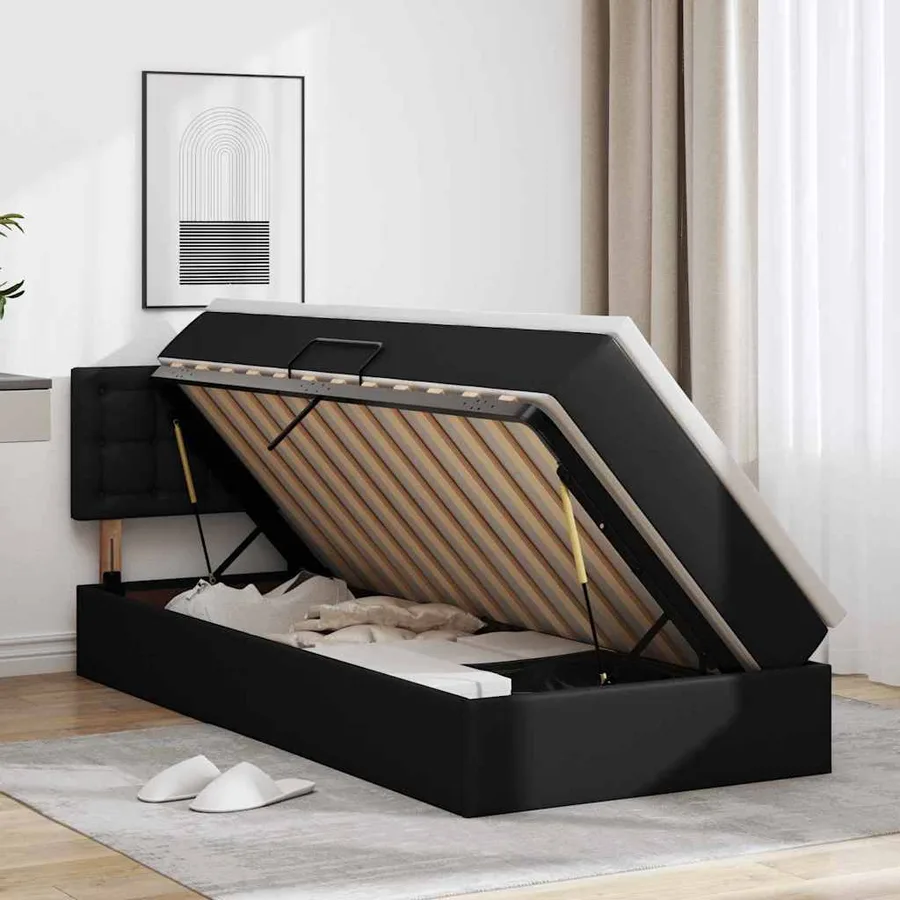 Lit avec rangement et matelas Noir 90 x 200 cm Simili cuir - 4