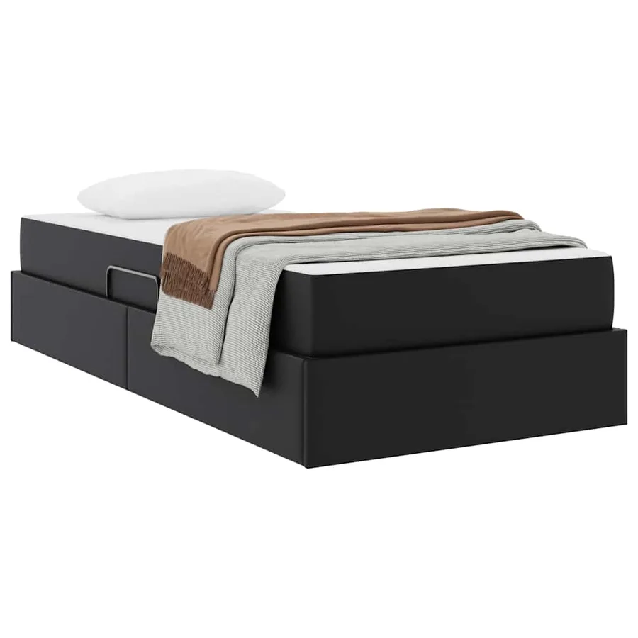 Lit avec rangement et matelas avec matelas 2 pcs Noir Cuir - 3