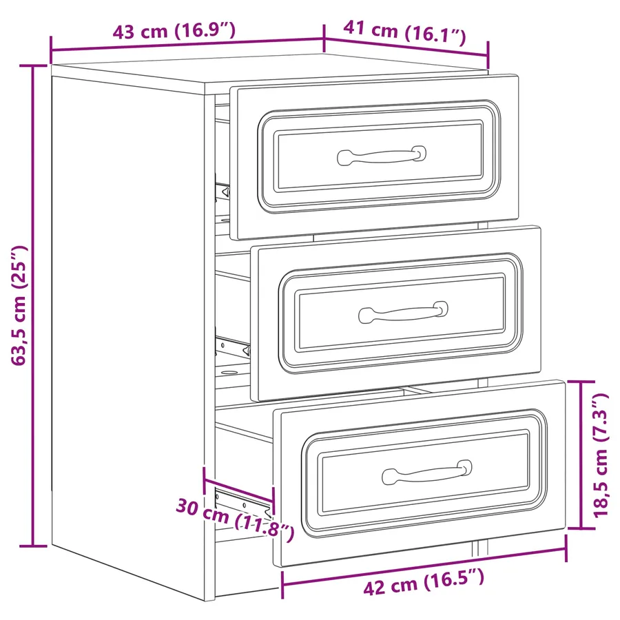 Cabinet de chevet avec tiroir Gris béton 43 x 41 x 63,5 cm - 8