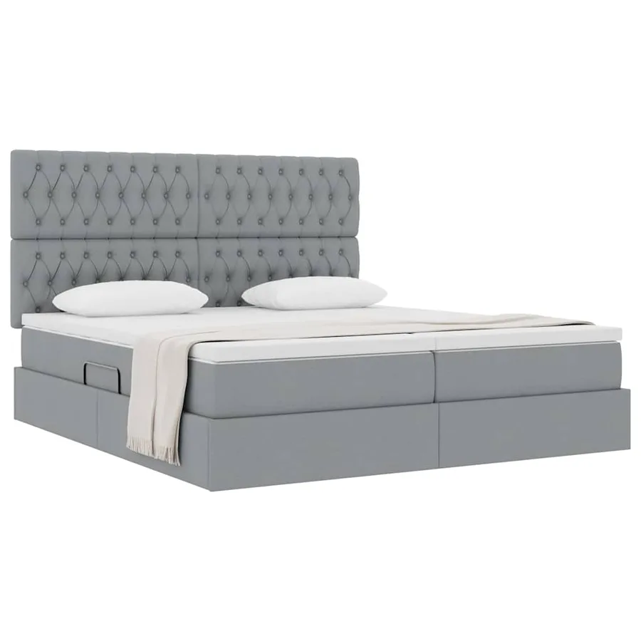Lit de Rangement avec tête de lit Gris clair 180 x 200 cm Tissu - 3