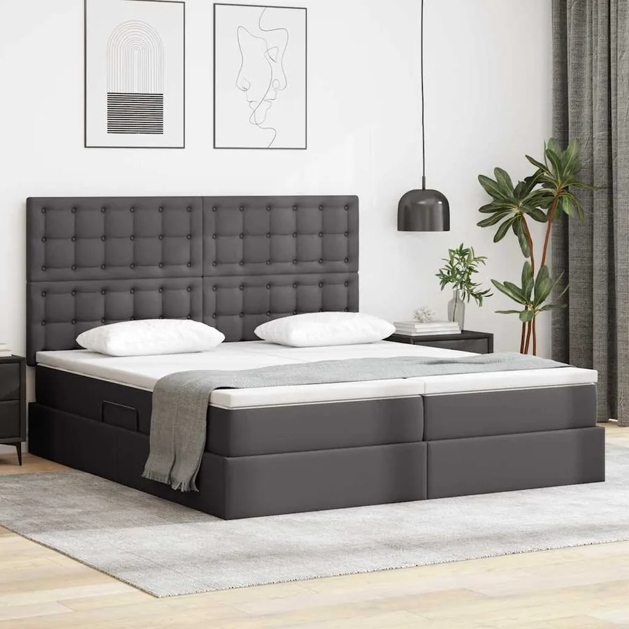 Lit avec rangement et LED Gris 180 x 200 cm Simili cuir