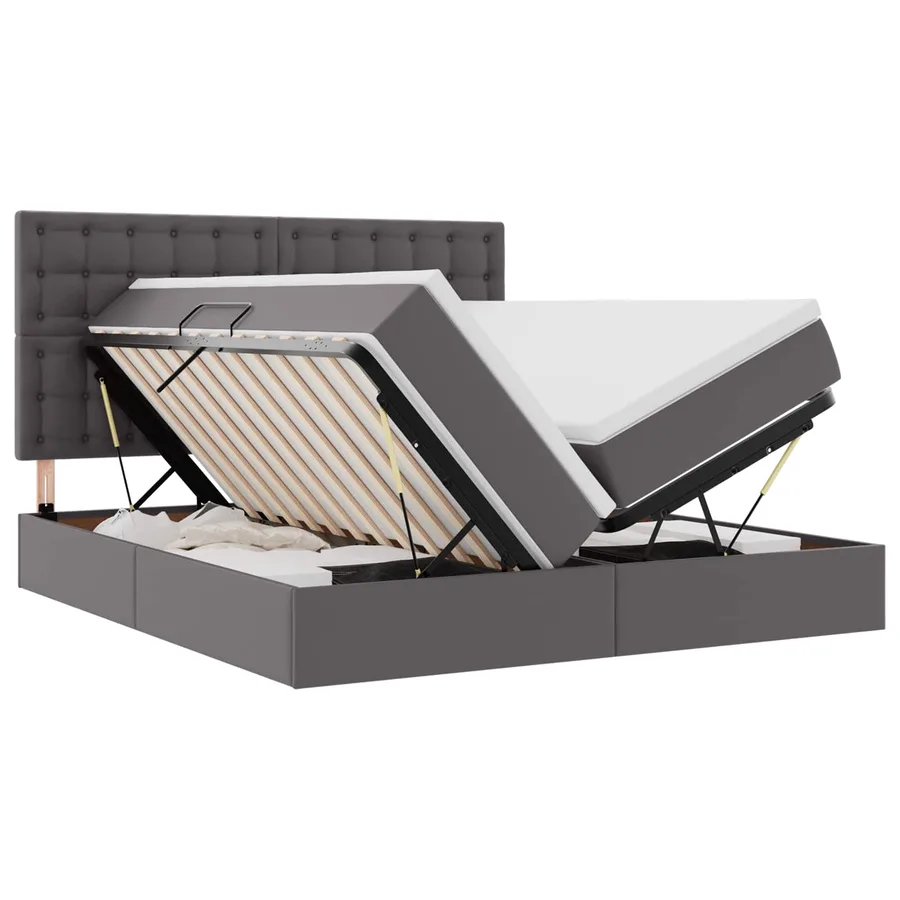 Lit avec rangement et LED Gris 180 x 200 cm Simili cuir - 2