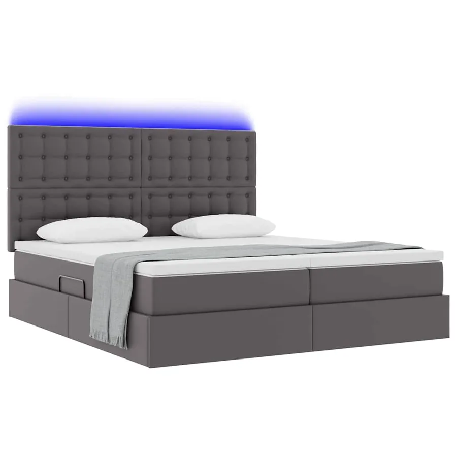 Lit avec rangement et LED Gris 180 x 200 cm Simili cuir - 3