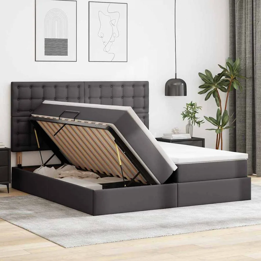 Lit avec rangement et LED Gris 180 x 200 cm Simili cuir - 4