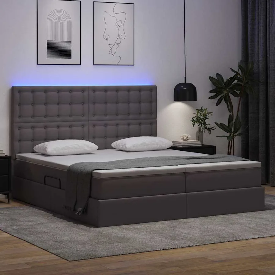 Lit avec rangement et LED Gris 180 x 200 cm Simili cuir - 5