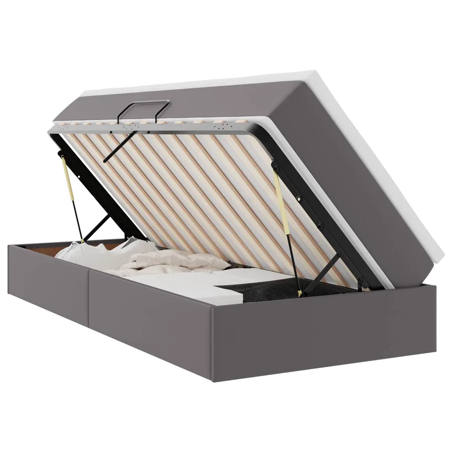 Lit avec rangement et matelas Gris 90 x 200 cm Simili cuir - 2