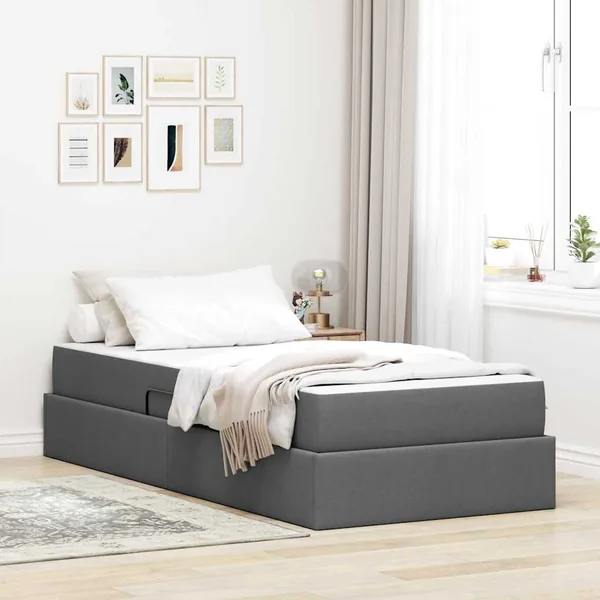 Lit avec rangement et matelas Gris foncé 90 x 200 cm Polyester