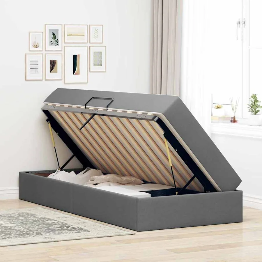Lit avec rangement et matelas Gris foncé 90 x 200 cm Polyester - 4