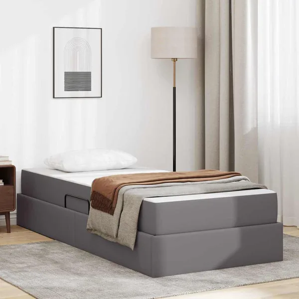Lit avec rangement et matelas avec matelas 2 pcs Gris Cuir