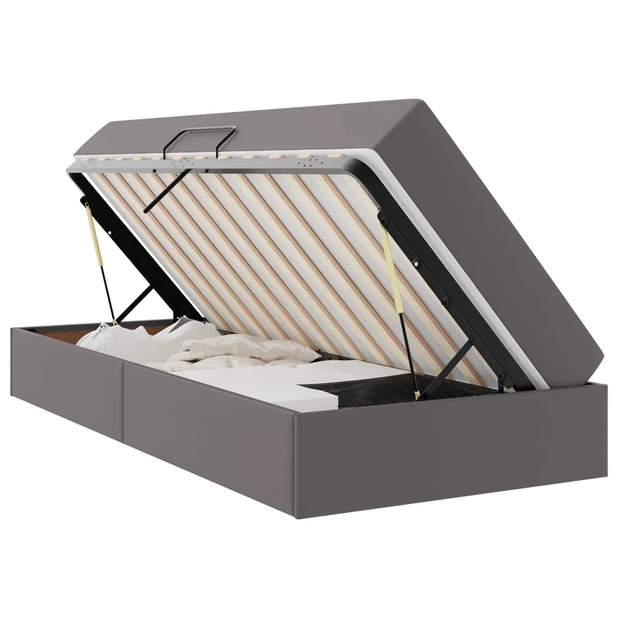 Lit avec rangement et matelas avec matelas 2 pcs Gris Cuir - 2