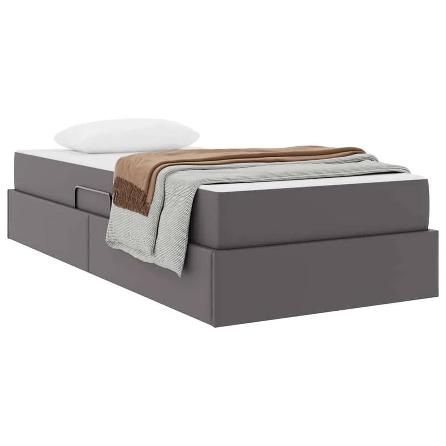 Lit avec rangement et matelas avec matelas 2 pcs Gris Cuir - 3