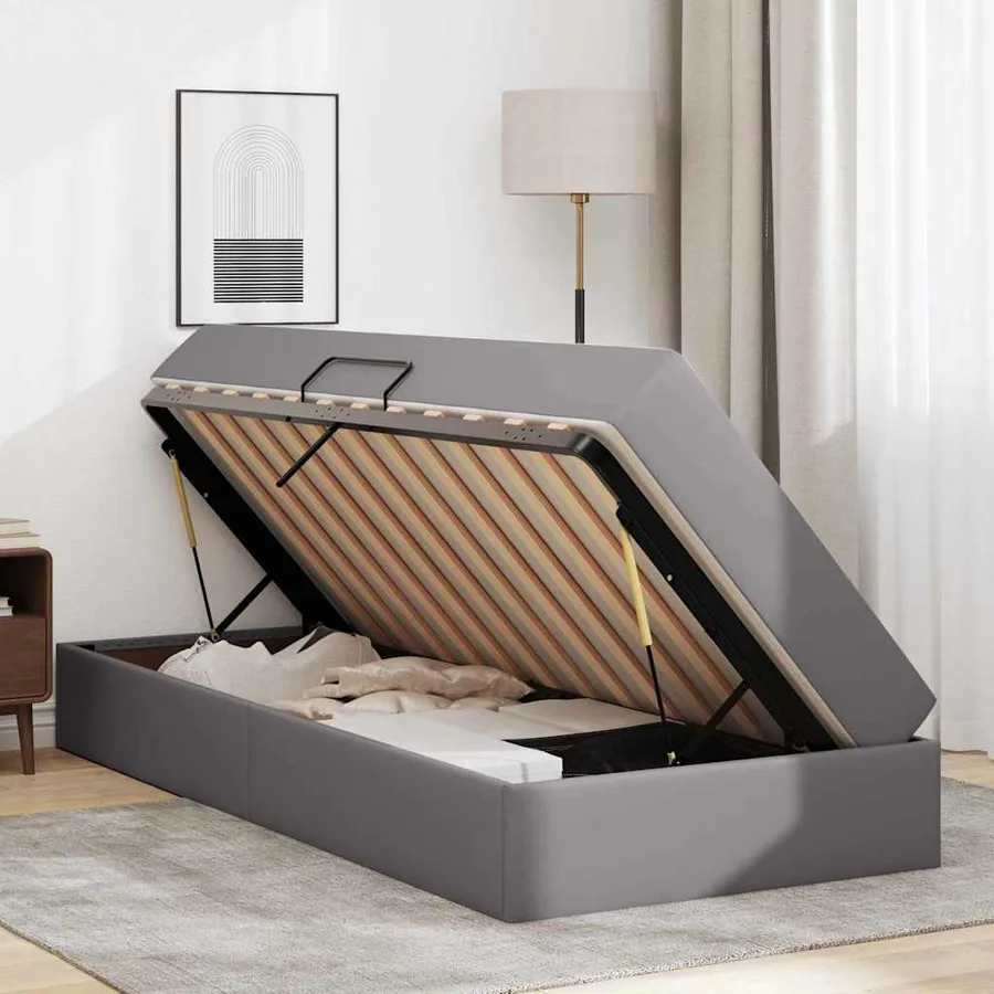 Lit avec rangement et matelas avec matelas 2 pcs Gris Cuir - 4