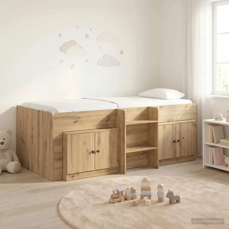 Cadre de lit en loft avec armoire 3 pc Chêne artisanal