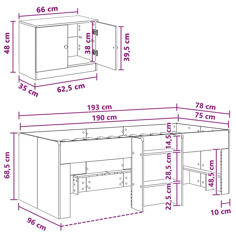 Cadre de lit en loft avec armoire 3 pc Chêne artisanal - 8