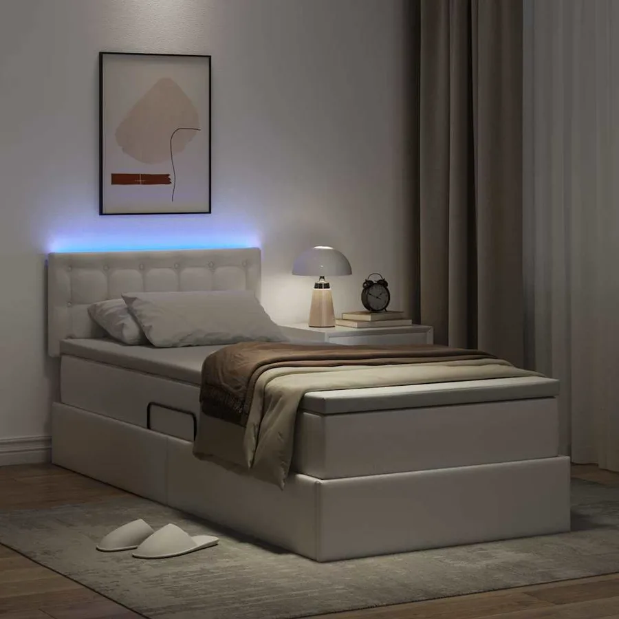 Lit avec rangement et LED avec bandes LED Blanc pur 90 x 200 cm - 5