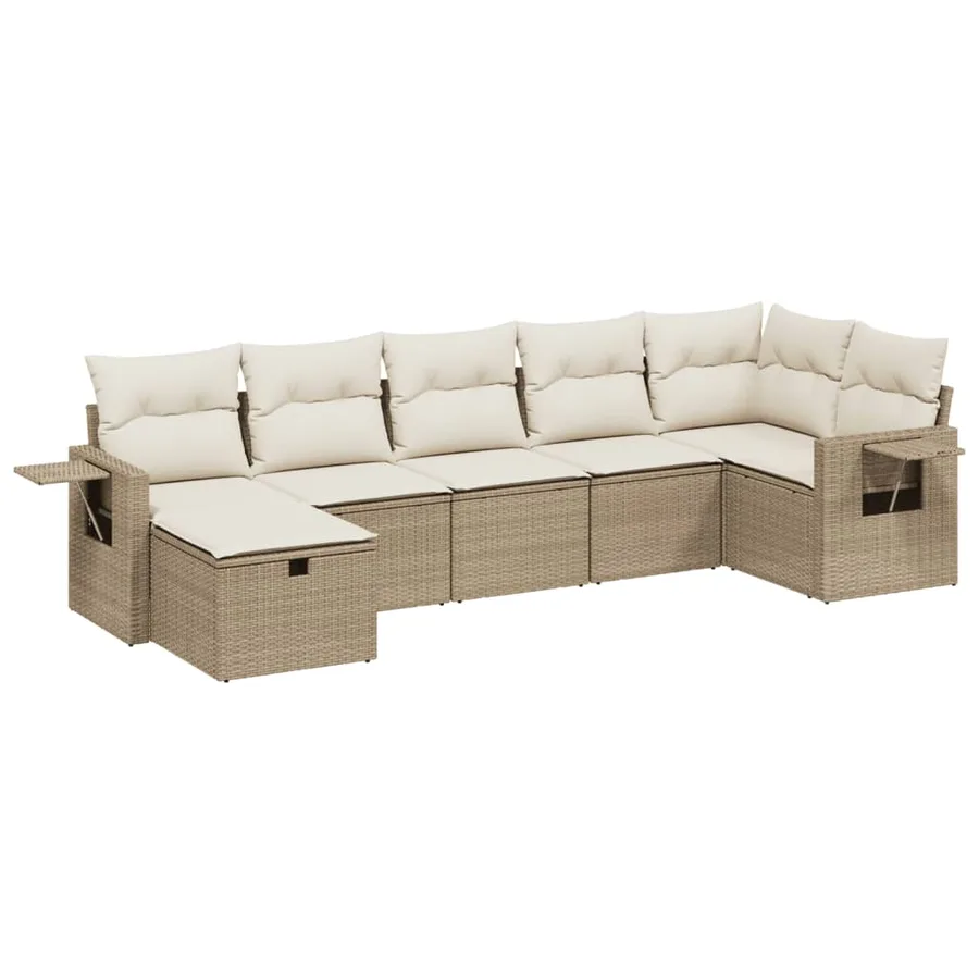 Salon de jardin avec coussins 7 pcs beige résine tressée - 2