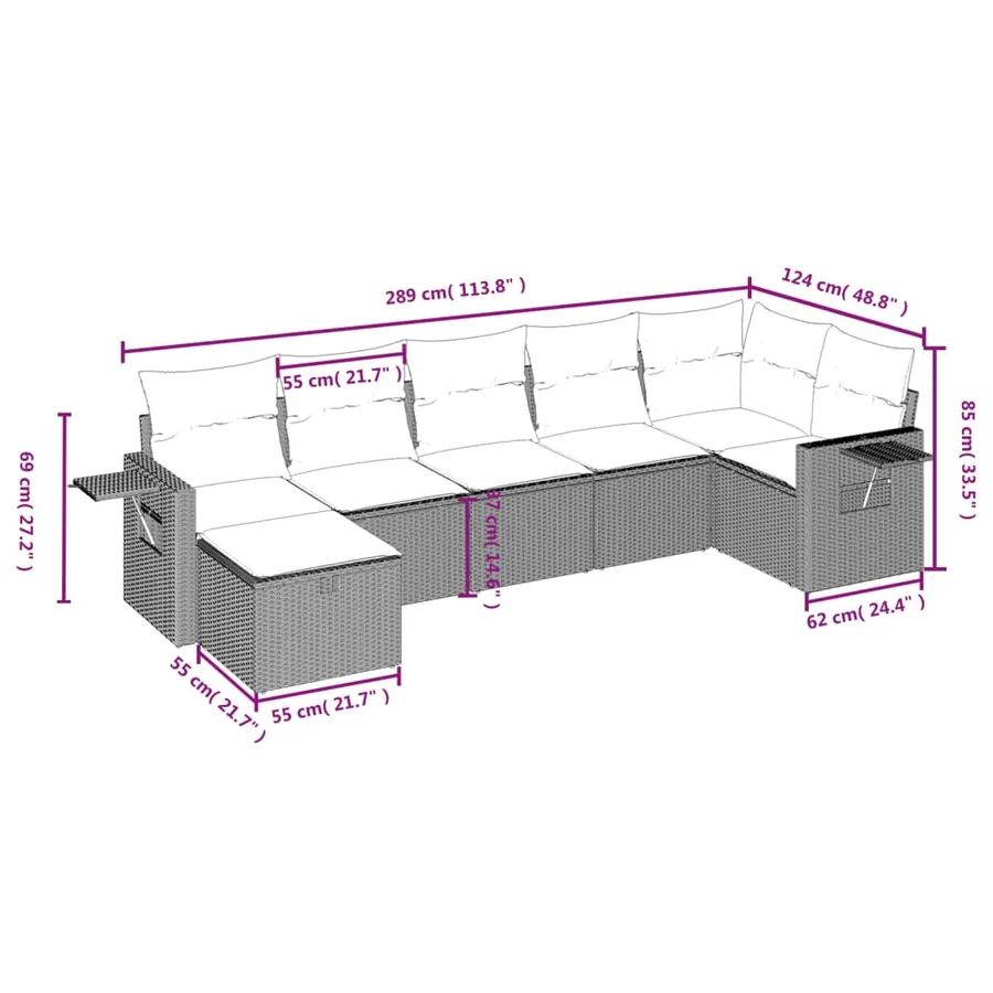 Salon de jardin avec coussins 7 pcs beige résine tressée - 4