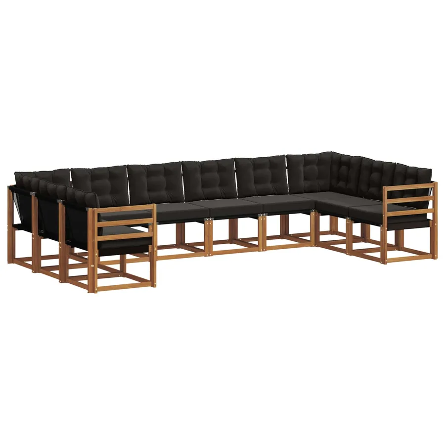 Ensemble de canapés d'extérieur 10 pcs Naturel et Noir - 2