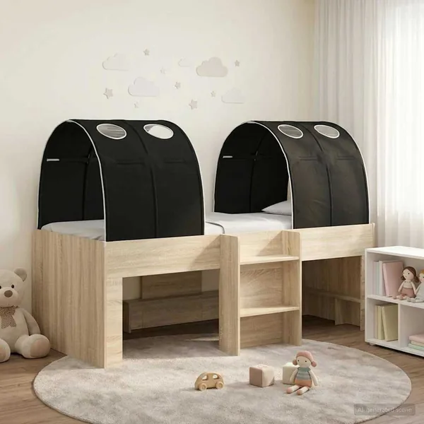 Lit avec Tunnel 3 pc Sonoma et Noir Bois d'ingénierie