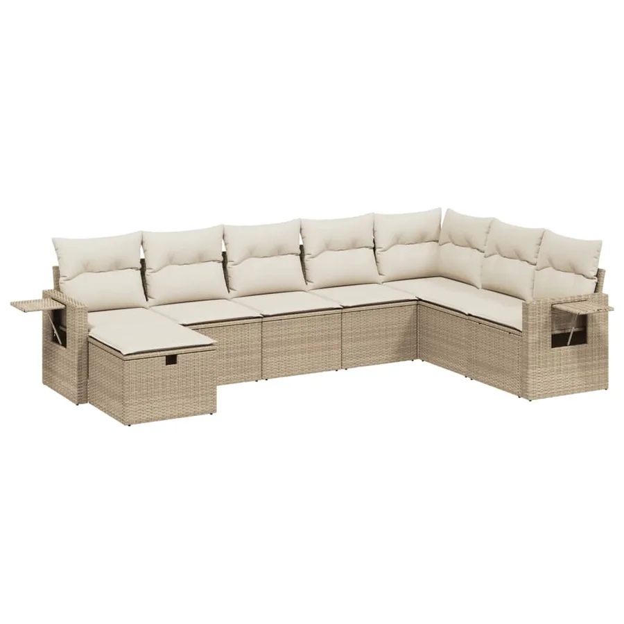 Salon de jardin avec coussins 8 pcs beige résine tressée - 2