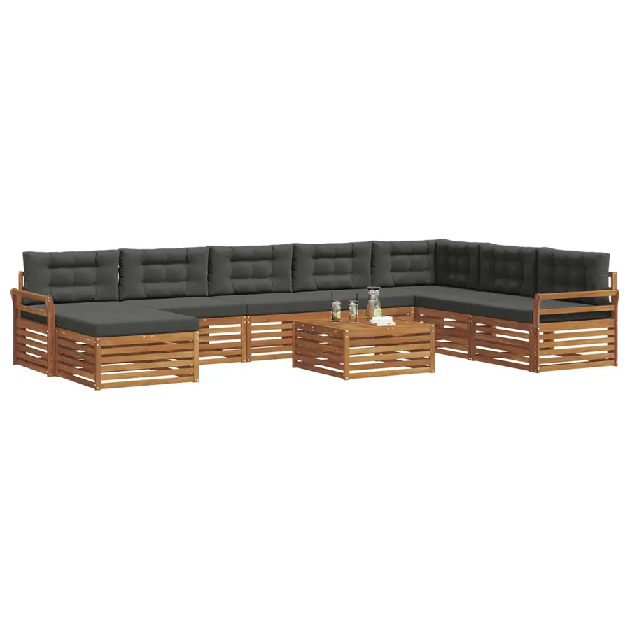 Ensemble de canapés d'extérieur 9 pcs Naturel et Anthracite - 3